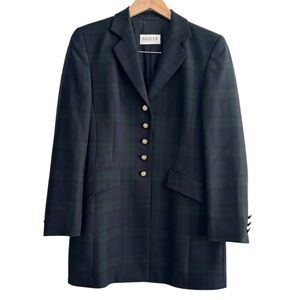 Basler Wool Long Dark Blue Green Plaid Blazer